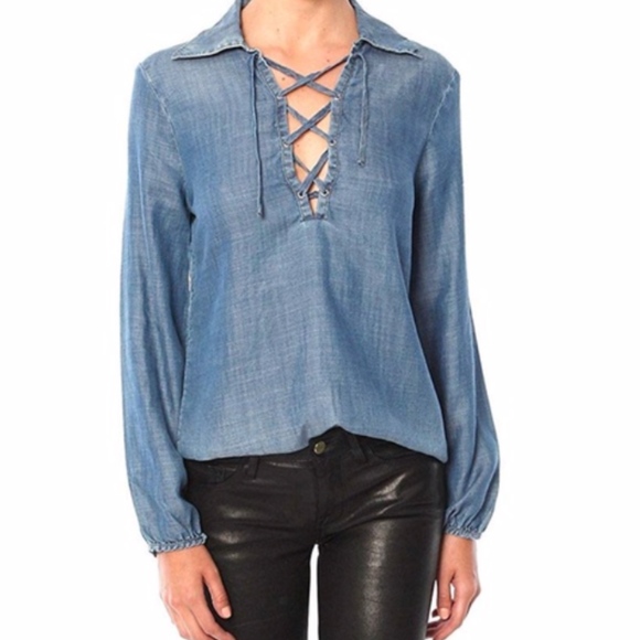 Frame Denim Tops - FRAME Denim Lace-Up Chambray Blouse Frame M